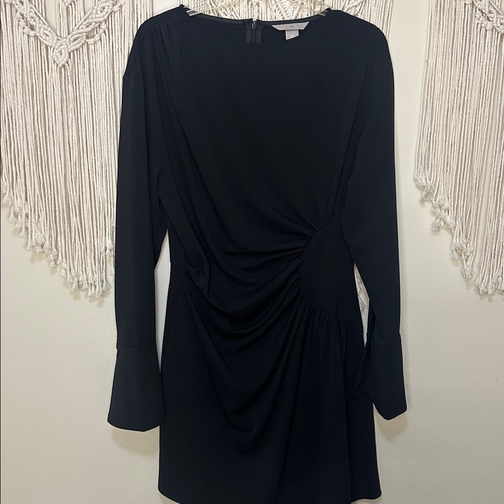 H&M Black Long Asymmetric Sleeve Dress